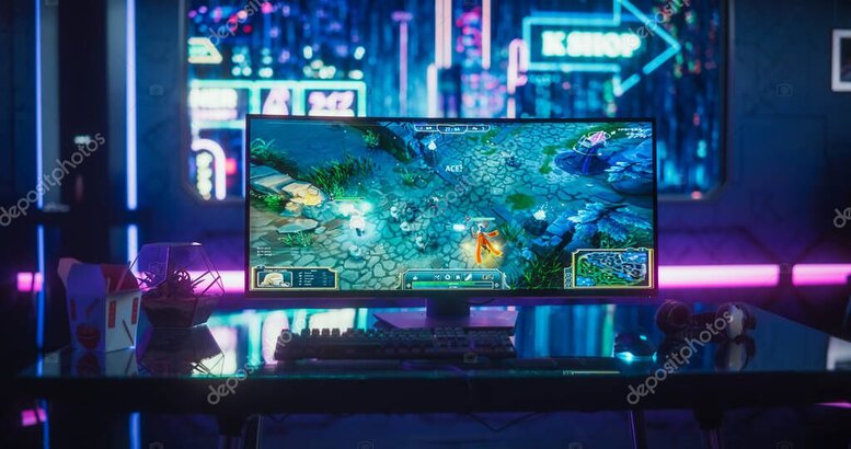 Spielfigur in einer fantastischen Landschaft aus einem PC-Rollenspiel