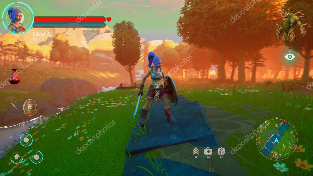 PC-Gaming-Setup mit Fantasy-Spielszene auf dem Monitor